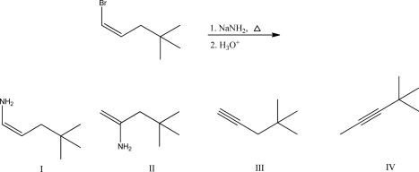 What is the likely product of the following reaction?   A) I B) II C) III D) IV E) A mixture of I and II