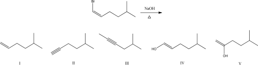 What is the product of the following reaction?   A) I B) II C) III D) IV E) V