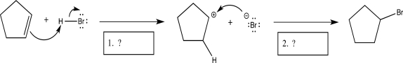 Identify the two elementary steps (in order) in the mechanism below.   A) Electrophilic addition, proton transfer B) Electrophilic elimination, coordination C) Nucleophilic addition, electrophilic addition D) Coordination, nucleophilic addition E) Electrophilic addition, coordination