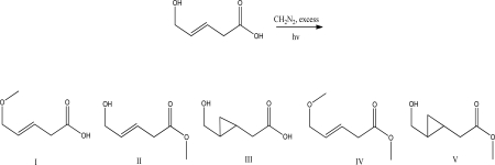What is the product of the following reaction?   A) I B) II C) III D) IV E) V