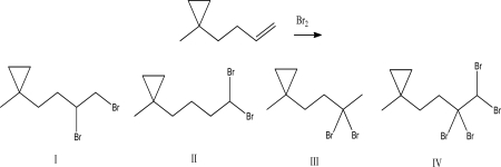 What is the product of the following reaction?   A) I B) II C) III D) IV E) A mixture of II and III