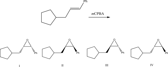 What is the product of the following reaction?   A) I B) II C) III D) IV E) A mixture of III and IV