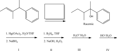 What reagent(s) will complete the following reaction?   A) I B) II C) III D) IV E) Both I and III will work.