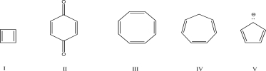 Which of the following molecules is aromatic?   A) I B) II C) III D) IV E) V