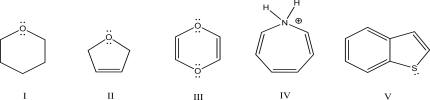 Which of the following molecules is aromatic?   A) I B) II C) III D) IV E) V