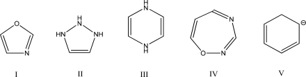 Which one of the following compounds is aromatic?   A) I B) II C) III D) IV E) V