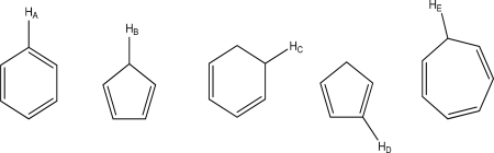 Which hydrogen has the lowest Pk<sub>a</sub>?   A) H<sub>A</sub> B) H<sub>B</sub> C) H<sub>C</sub> D) H<sub>D</sub> E) H<sub>E</sub>