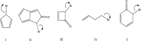 Which heterolysis step will occur fastest?   A) I B) II C) III D) IV E) V