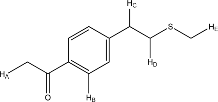 Which hydrogen atom has the greatest chemical shift?   A) H<sub>A</sub> B) H<sub>B</sub> C) H<sub>C</sub> D) H<sub>D</sub> E) H<sub>E</sub>