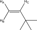 For the following molecule,give the splitting patterns for H<sub>A</sub>,H<sub>B</sub>,and H<sub>C</sub>.  