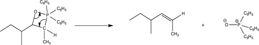 What is the major driving force for the mechanistic step shown below?   A) Stability of C   C bond B) Completing the octet around P C) Electron rich to electron poor D) Formation of strong P<sup>+</sup><font face= symbol ></font>O<font face= symbol ><sup></sup></font> bond E) Release of ring strain
