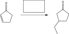 Which of the following reagents would be the best choice to carry out the reaction shown below?   A) NaH B) (CH<sub>3</sub>CH<sub>2</sub>) <sub>2</sub>CuLi C) CH<sub>3</sub>MgCl D) CH<sub>3</sub>CH<sub>2</sub>Li E) CH<sub>3</sub>CH<sub>2</sub>MgBr