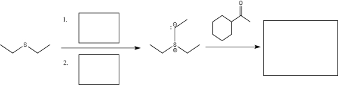 Fill in the boxes below with the appropriate reagent or product.  