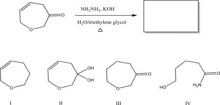 What is the most likely product of the following reaction?   A) I B) II C) III D) IV E) No reaction will occur.