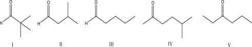 Which compound,in a reaction with the ketone below,would produce the fewest side products?     A) I B) II C) III D) IV E) V