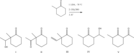 What is the major product for the following reaction?   A) I B) II C) III D) IV E) V