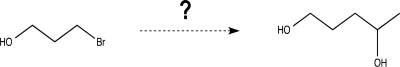 Show how to convert the starting material at the left to the desired product at the right.  