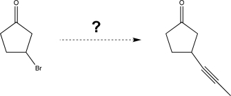 Propose a way to carry out the following transformation beginning with the starting material shown and using any other reagents necessary.  