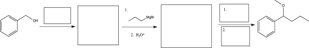 Fill in the missing reagents and intermediates to complete the synthetic scheme below.  