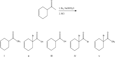 What is the most likely product for the following reaction?   A) I B) II C) III D) IV E) V