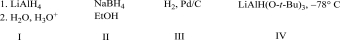 Which of the following reagents can be used to reduce amides?   A) I B) II C) III D) IV E) Both II and III can reduce amides.