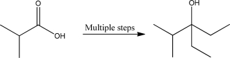 Show how the following alcohol can be synthesized from the given carboxylic acid.  
