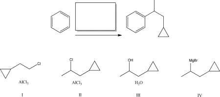 Which reagent(s) will best complete the following reaction?   A) I B) II C) III D) IV E) Both I and II will complete the reaction.