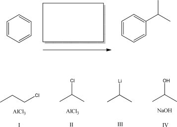 Which reagent(s) will best complete the following reaction?   A) I B) II C) III D) IV E) Both I and II will complete the reaction.