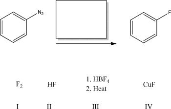 Which reagent(s) will complete the following reaction?   A) I B) II C) III D) IV E) Both II and IV will work.