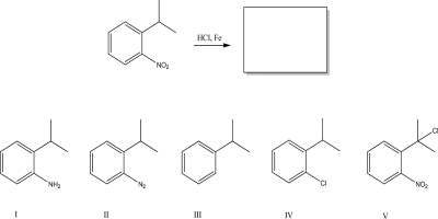 What is the product of the following reaction?   A) I B) II C) III D) IV E) V