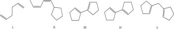 Which of the following can be used as the required diene in a Diels-Alder reaction?   A) I B) II C) III D) IV E) V