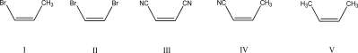 Which of the following dienophiles would react fastest in a Diels-Alder reaction?   A) I B) II C) III D) IV E) V