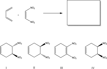 What is the product of the following reaction?   A) I B) II C) III D) IV E) A mixture of I and II