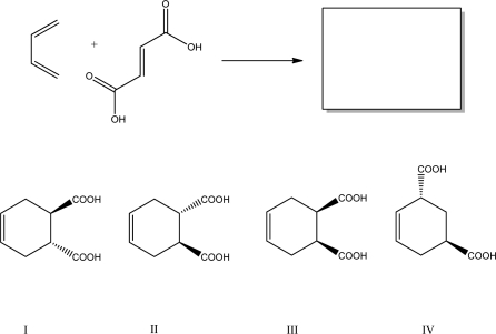 What is the product of the following reaction?   A) I B) II C) III D) IV E) A mixture of I and II