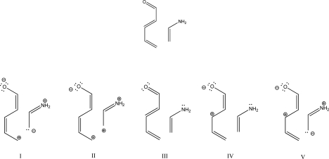Which set of resonance structures is responsible for determining the regiochemistry of the Diels-Alder reaction between the following diene and dienophile?   A) I B) II C) III D) IV E) V