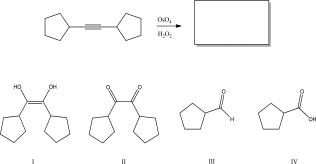 What is the product of the following reaction?   A) I B) II C) III D) IV E) None of these is the product.