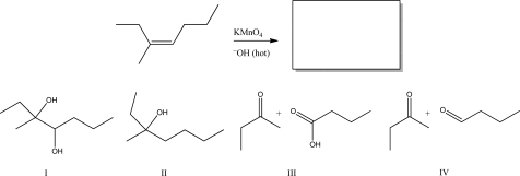 What is the product of the following reaction?   A) I B) II C) III D) IV E) None of these is the product.