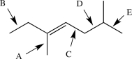 Which of the following C<font face= symbol ></font>C bonds is the weakest?   A) A B) B C) C D) D E) E