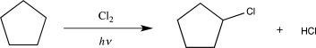 What is the first elementary step that occurs in the mechanism of the reaction shown below?   A) Radical halogenation B) Radical addition C) Bimolecular homolytic substitution D) Bond homolysis E) Radical coupling