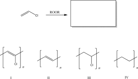 What is the product when the following molecule is treated with a polymerization catalyst (ROOR) ?   A) I B) II C) III D) IV E) A mixture of I and II