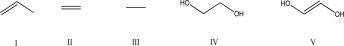What monomer can be reacted with benzoyl peroxide in the presence of heat to produce polyethylene?   A) I B) II C) III D) IV E) V