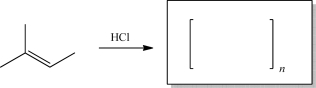 Draw the mechanism and give the product for the following cationic polymerization.Include two propagation steps,and terminate the reaction using hydroxide.  