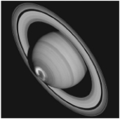 The figure below shows a picture of Saturn taken by the Hubble Space Telescope.   What is causing the circle of light seen near the Saturn's pole? A)  Solar wind particles are being trapped by Saturn's magnetic field, causing an aurora. B)  Strong storms on Saturn are causing lightning strikes. C)  Saturn's tilt is causing that area of the planet to be warmer, so it gives off bluer light. D)  Metallic hydrogen is being released from the surface of Saturn. E)  Saturn is giving off energy because it is shrinking.