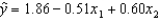 In reference to the equation   , the value 0.60 is the average change in y per unit change in x<sub>2</sub>, regardless of the value of x<sub>1</sub>.