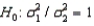 The test statistic employed to test   is   is F-distributed with v<sub>1</sub> = n<sub>1</sub> - 1 and v<sub>2</sub> = n<sub>2</sub> - 1 degrees of freedom if the two populations are F-distributed.