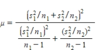 The unequal-variances test statistic of   has an approximate ____________________ distribution with   degrees of freedom.