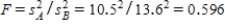   .Since F is not larger than 2.86 or smaller than .35,we fail to reject the null hypothesis at α = .05.We cannot conclude that the population variances for Antioxidants A and B are different.