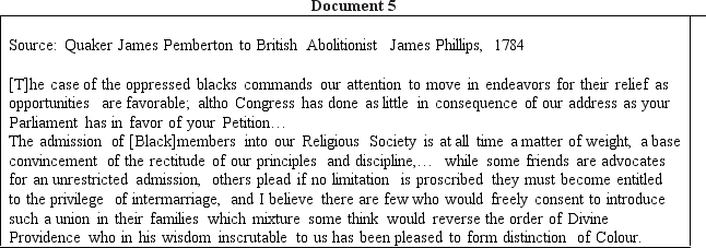 Directions: These questions are based on the accompanying documents.The documents have been edited for the purpose of this exercise. In your response you should do the following: •State a relevant thesis that directly addresses all parts of the question. •Support the thesis or a relevant argument with evidence from all,or all but one,of the documents. •Incorporate analysis of all,or all but one,of the documents into your argument. •Focus your analysis of each document on at least one of the following: intended audience,purpose,historical context,and/or point of view. •Support your argument with analysis of historical examples outside the documents. •Connect historical phenomena relevant to your argument to broader events or processes. •Synthesize the elements above into a persuasive essay that extends your argument,connects it to a different historical context,or accounts for contradictory evidence on the topic. To what extent did the newly created United States government uphold the Revolutionary principles on which it was founded in the period from 1776 to 1800?              <div style=padding-top: 35px> 