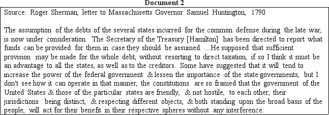 Directions: These questions are based on the accompanying documents.The documents have been edited for the purpose of this exercise. In your response you should do the following: •State a relevant thesis that directly addresses all parts of the question. •Support the thesis or a relevant argument with evidence from all,or all but one,of the documents. •Incorporate analysis of all,or all but one,of the documents into your argument. •Focus your analysis of each document on at least one of the following: intended audience,purpose,historical context,and/or point of view. •Support your argument with analysis of historical examples outside the documents. •Connect historical phenomena relevant to your argument to broader events or processes. •Synthesize the elements above into a persuasive essay that extends your argument,connects it to a different historical context,or accounts for contradictory evidence on the topic. Explain the development of political parties in the United States and compare the nation's first parties' views on the role of government in the period from 1788 to 1800.              <div style=padding-top: 35px> 
