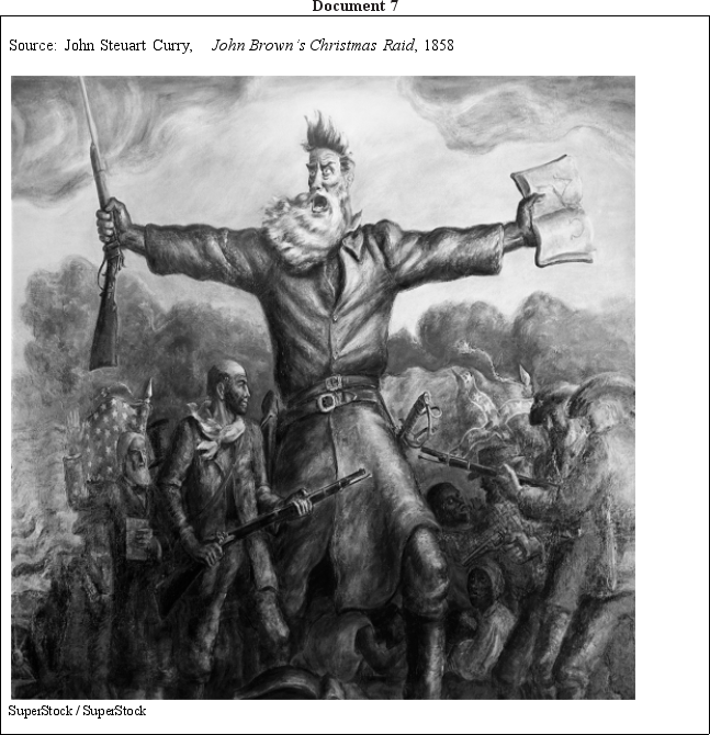 Directions: These questions are based on the accompanying documents.The documents have been edited for the purpose of this exercise. In your response you should do the following: •State a relevant thesis that directly addresses all parts of the question. •Support the thesis or a relevant argument with evidence from all,or all but one,of the documents. •Incorporate analysis of all,or all but one,of the documents into your argument. •Focus your analysis of each document on at least one of the following: intended audience,purpose,historical context,and/or point of view. •Support your argument with analysis of historical examples outside the documents. •Connect historical phenomena relevant to your argument to broader events or processes. •Synthesize the elements above into a persuasive essay that extends your argument,connects it to a different historical context,or accounts for contradictory evidence on the topic. To what extent did the events following the Mexican-American War lead to increasing sectionalism and eventually the Civil War?              <div style=padding-top: 35px> 